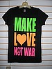 6 Pcs Ladies Neon Print Baby Doll T shirts MAKE LOVE NOT WAR